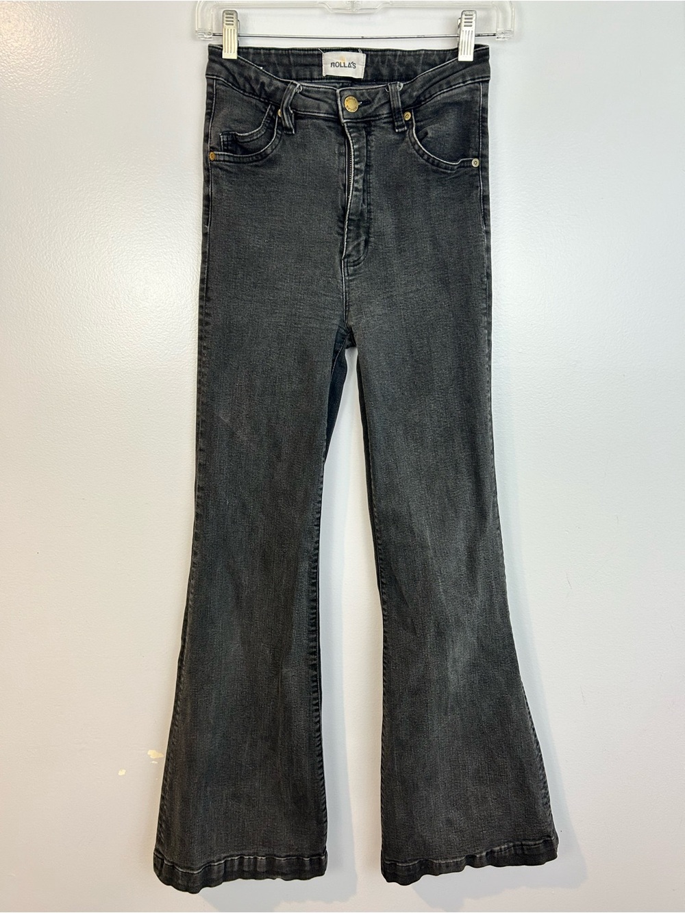 Rollas Black/Grey East Coast Cropped Flare High Rise Denim Jeans Size XS 25/29